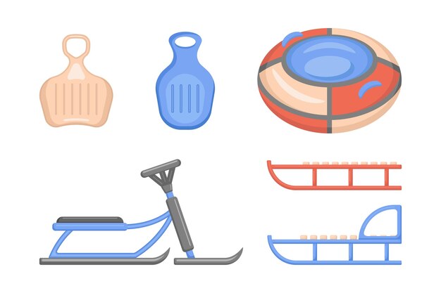 Set of illustrations of sports winter equipment