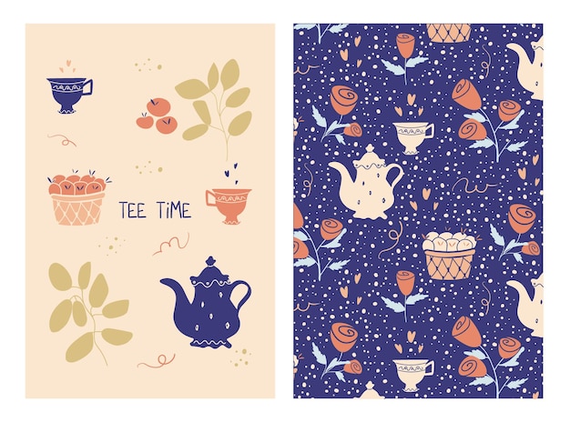 Vector a set of illustrations for a tea party.