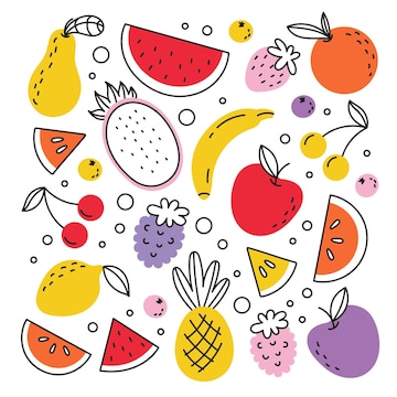 Premium Vector | A set of illustrations of tropical exotic fruits in the  style of doodle, cartoon.