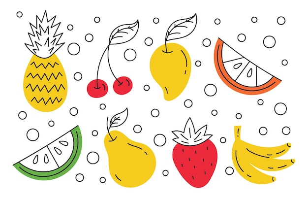 Vettore una serie di illustrazioni di frutti tropicali esotici e da giardino