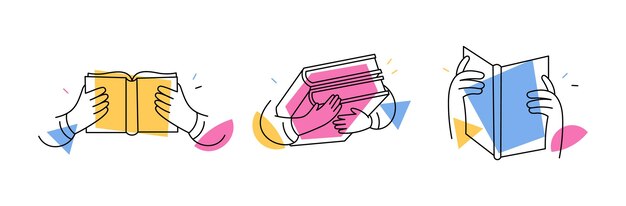 Набор иллюстраций с книгами. Чтение, образование, учеба и онлайн-курсы.