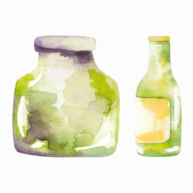 A set of illustrations with glass jar