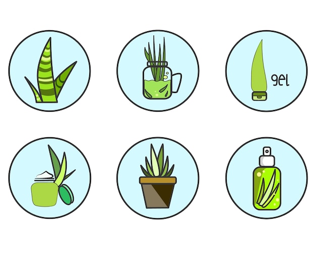 Vector set of images of aloe health benefit