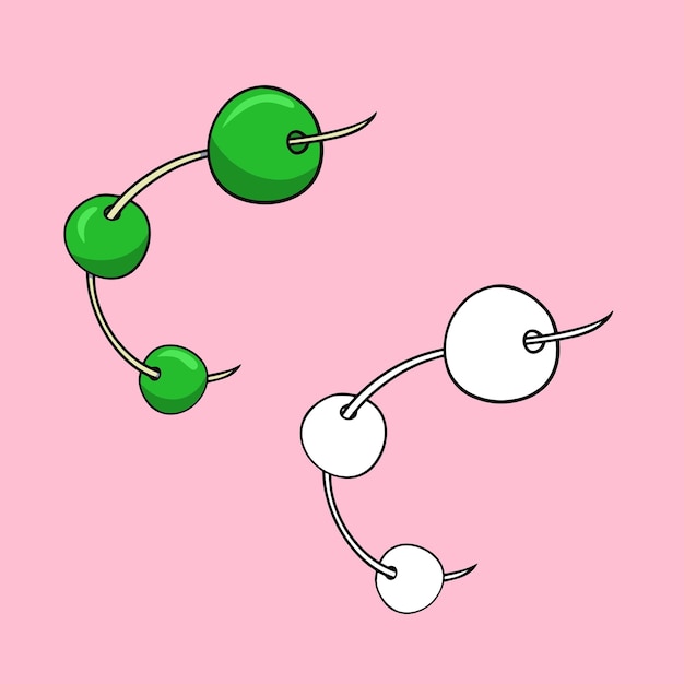Набор изображений зеленых круглых бусин на нитке коллекция рукоделия векторный мультфильм