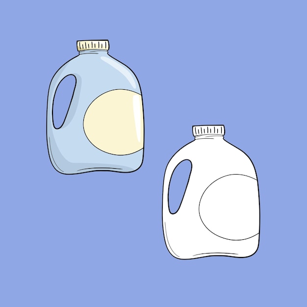 画像のセット 牛乳の入った大きな軽いプラスチック容器 牛乳瓶 ベクトルの漫画