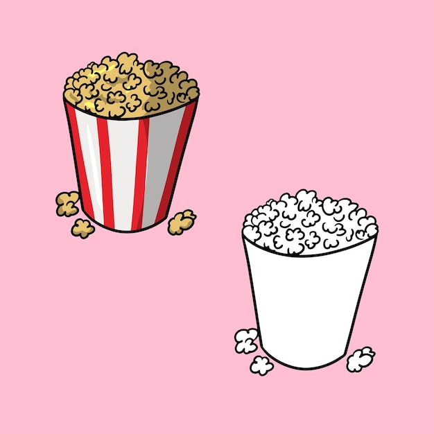 A set of images Large paper cup with popcorn vector cartoon