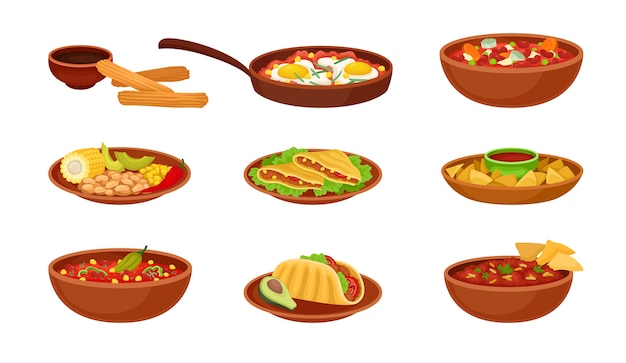 Set of images of mexican dishes