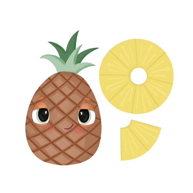 A set of  images with a bright cartoon pineapple