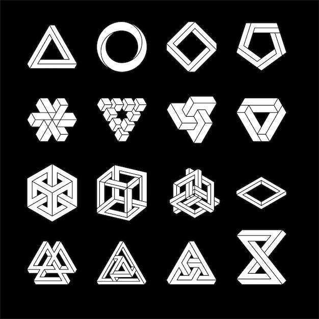 Vector set of impossible shapes. optical illusion.