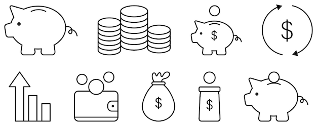 Set of income line icons