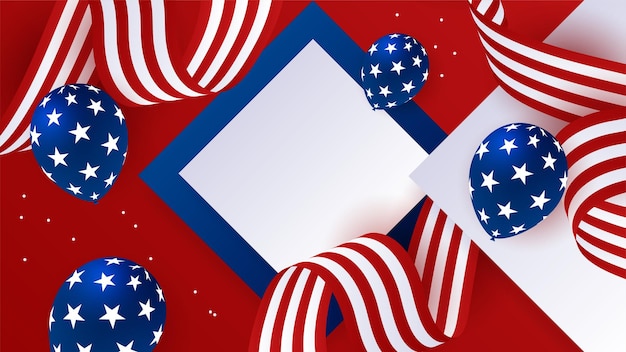 異なる要素のアメリカの赤と青のデザインの背景を持つ独立記念日のセット