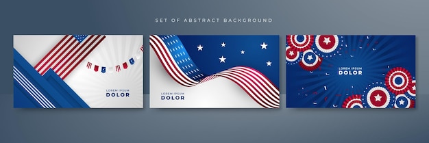 Vector set of independence day with different element american red and blue design background