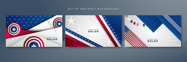 Vector set of independence day with different element american red and blue design background