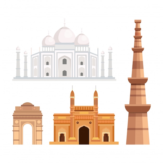 Vector set india architecture traditional set icons