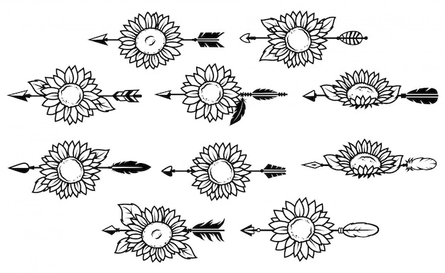Vector set of indian arrows with flowers