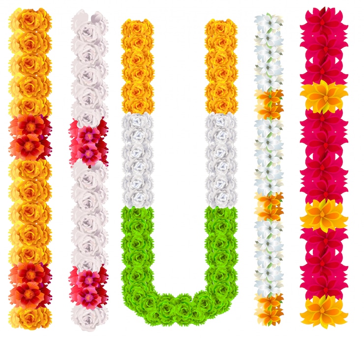वेक्टर set indian flower garland mala isolated on white