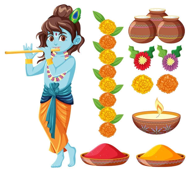 Vector set of indian god and offerings