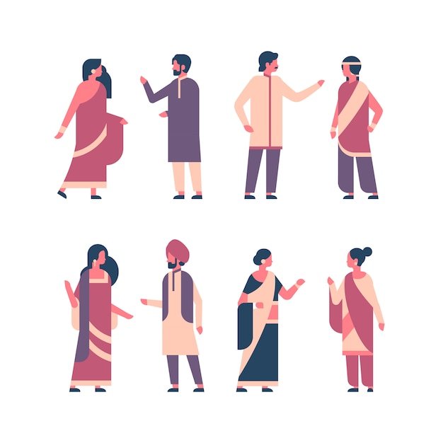 国民の伝統的な服を着てインド人グループを設定します