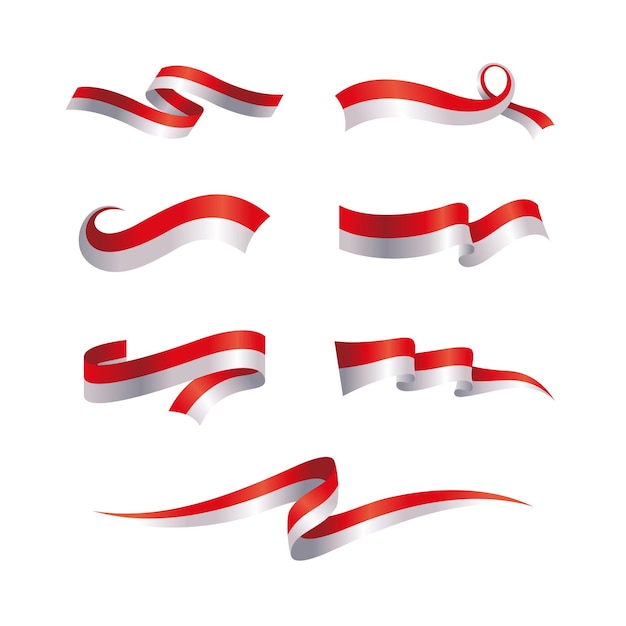 set of indonesia flag ribbon vector element