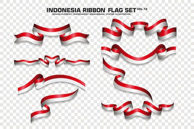 Set of Indonesia Ribbon flag, design element. 3D on a transparent background. vector illustration