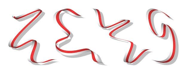 Vector set of indonesian flag in abstract ribbon style