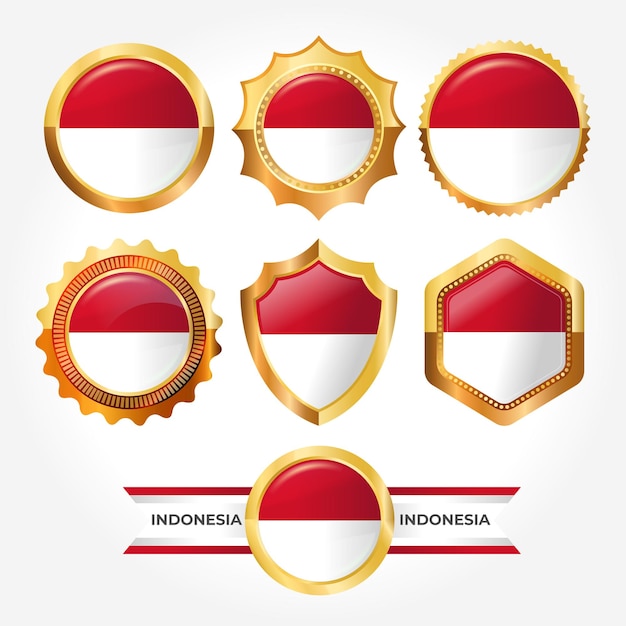 Set of indonesian flag luxury badges