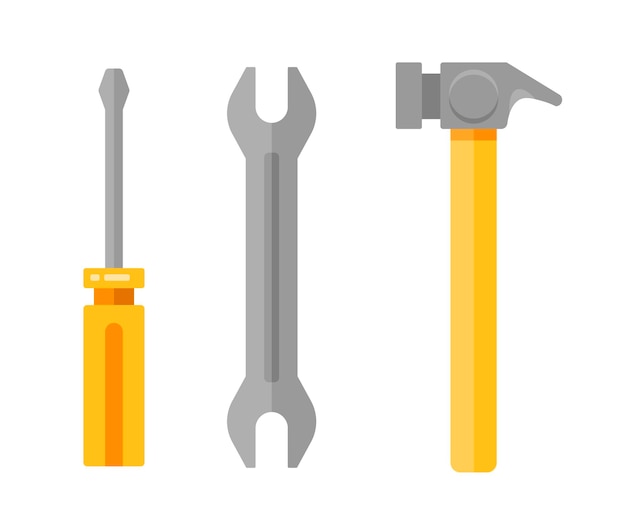 Vector set of industrial equipment service tools industry hand drawn flat collection