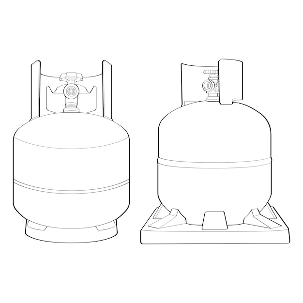 Набор векторных контуров промышленных газовых баллонов Наброски векторных иконок промышленных газовых баллонов изолированы на белом фоне