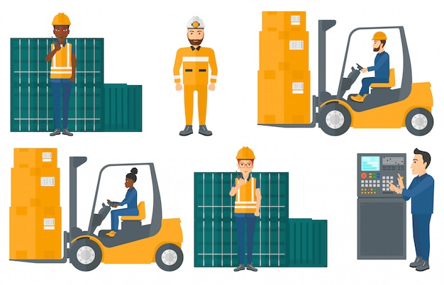 Vector set of industrial workers.