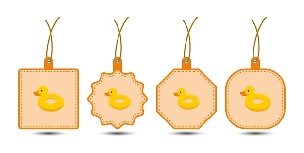 Vector set of inflatable duck tags with cord