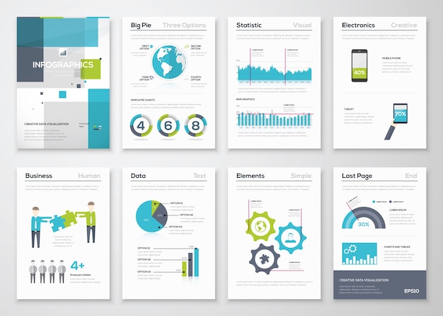 Set infographic brochure elementen en zakelijke grafieken