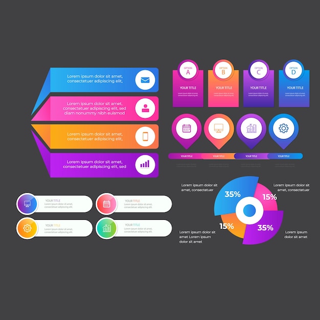 Set infographic elementen data visualisatie vector ontwerpsjabloon Kan worden gebruikt voor stappen optie
