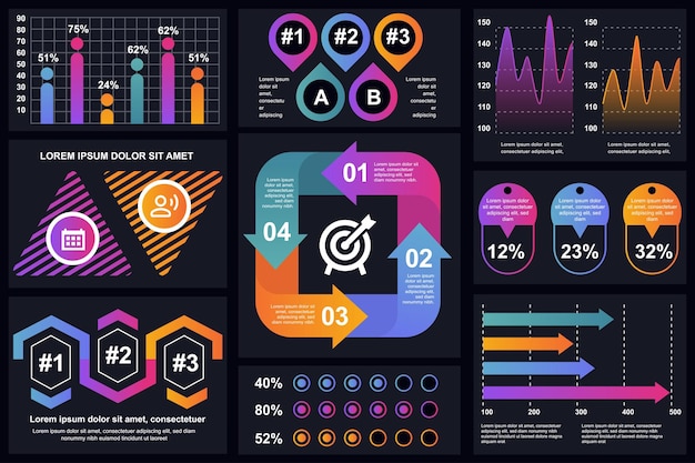 Set infographic elementen data visualisatie vector ontwerpsjabloon kan worden gebruikt voor stappen opties bedrijfsproces werkstroom diagram stroomdiagram concept tijdlijn marketing pictogrammen info afbeeldingen