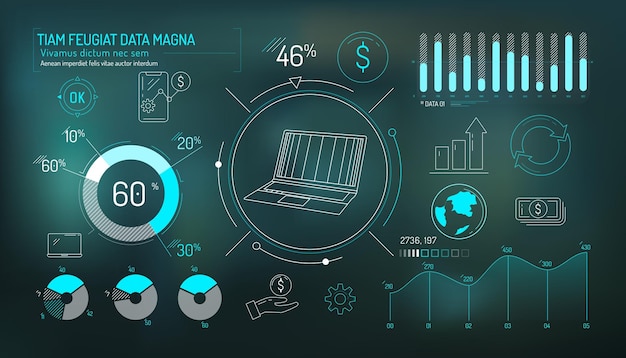 Set infographic elementen over de dollarkoers en fintech