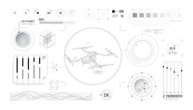 Set infographic elementen over drone en geolocatie