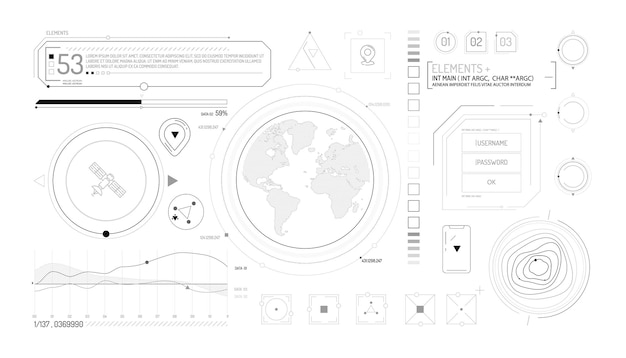 Set infographic elementen over satelliet- en gegevensinvoer