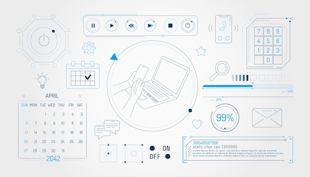 Insieme di elementi infografici sulla comunicazione informatica e sui social network