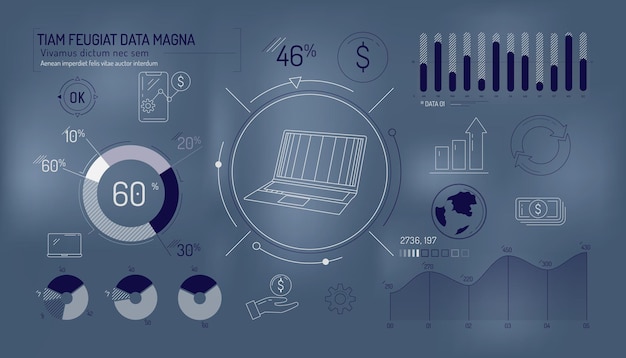 Insieme di elementi infografici sul tasso di cambio del dollaro e fintech