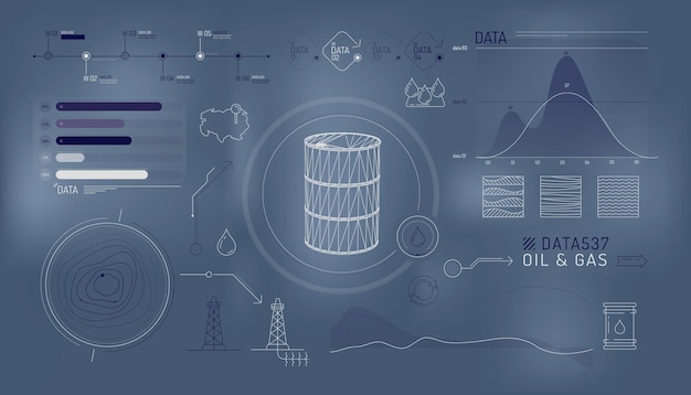 Набор инфографических элементов о разведке и добыче нефти