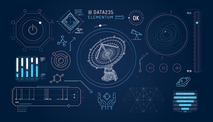 Vector set of infographic elements about radio astronomy and space observation