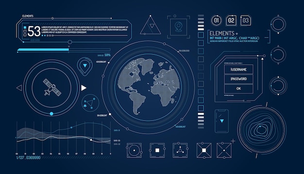 Set of infographic elements about satellite and data input