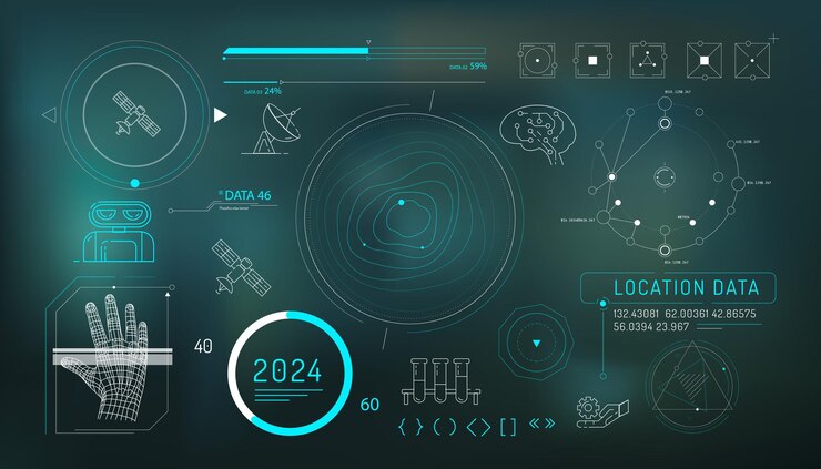 Vector set of infographic elements about satellite internet and ai
