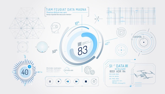 Set di elementi infografici sul controllo dei droni di realtà virtuale