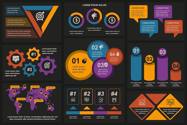 Set of infographic elements data visualization vector design template can be used for steps options business process workflow diagram flowchart concept timeline marketing icons info graphics