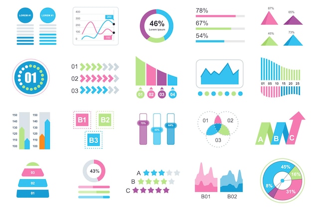 set of infographic elements data visualization vector design template with different chart diagram