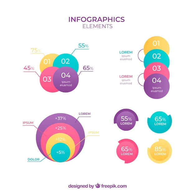 Vector set of infographic elements in different colors