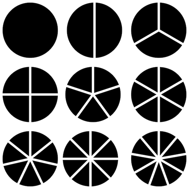 Set infographic icons circles divided by radius into sectors vector of the circle sector for visualization of infographic data information