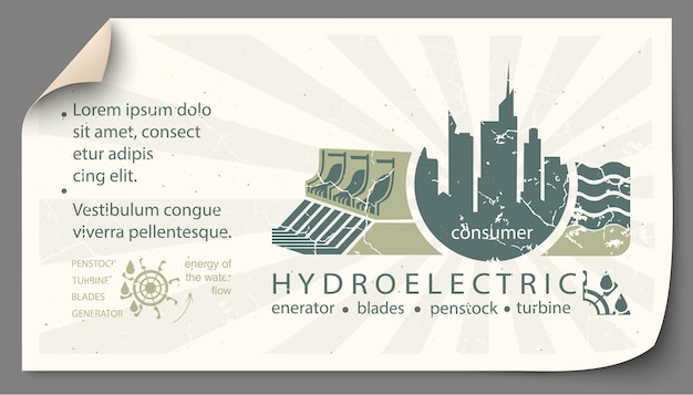 Set of infographic illustrations of renewable energy sources of the earth water and wind