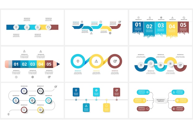 Установите инфографику с 3 4 5 6 7 шагами вариантов частей или процессов визуализация бизнес-данных