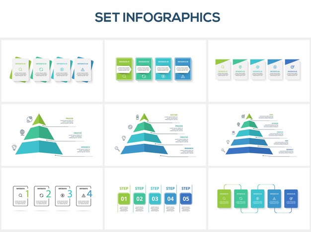 Imposta infografica con 3 4 5 6 passaggi opzioni parti o processi visualizzazione dei dati aziendali